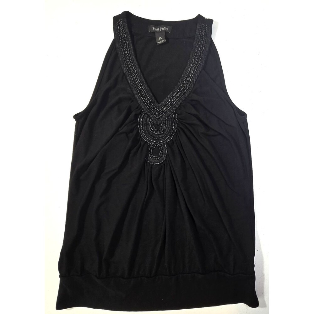 White House Black Market Sz M Black Embellished Around Neck Sleeveless Party